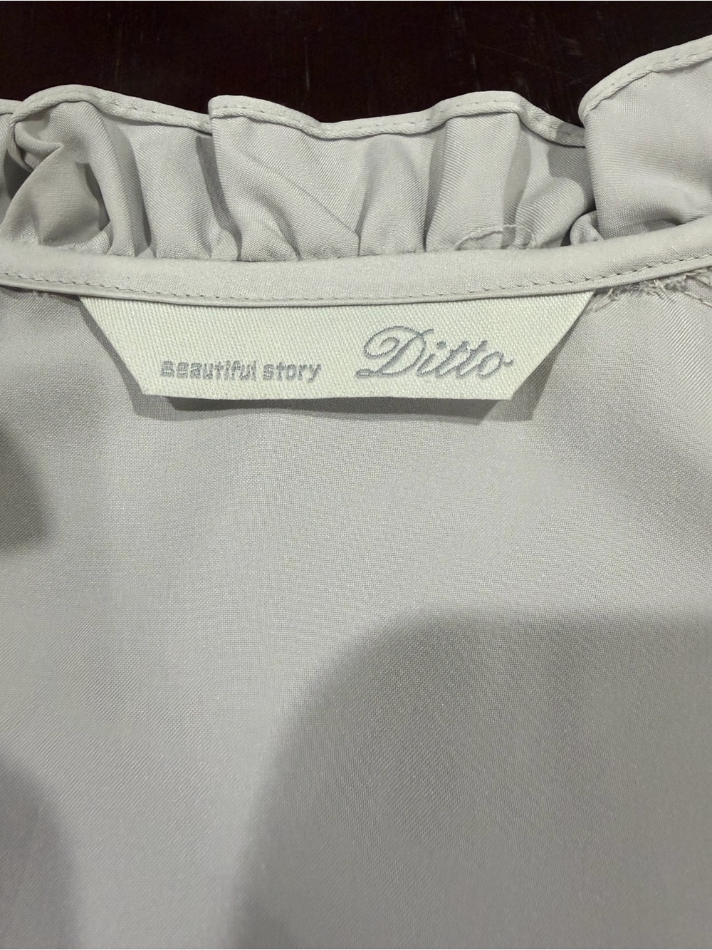 Vintage Dittos Gray Silver Ruffle-Neck Button Front Blouse - Picture 6 of 13